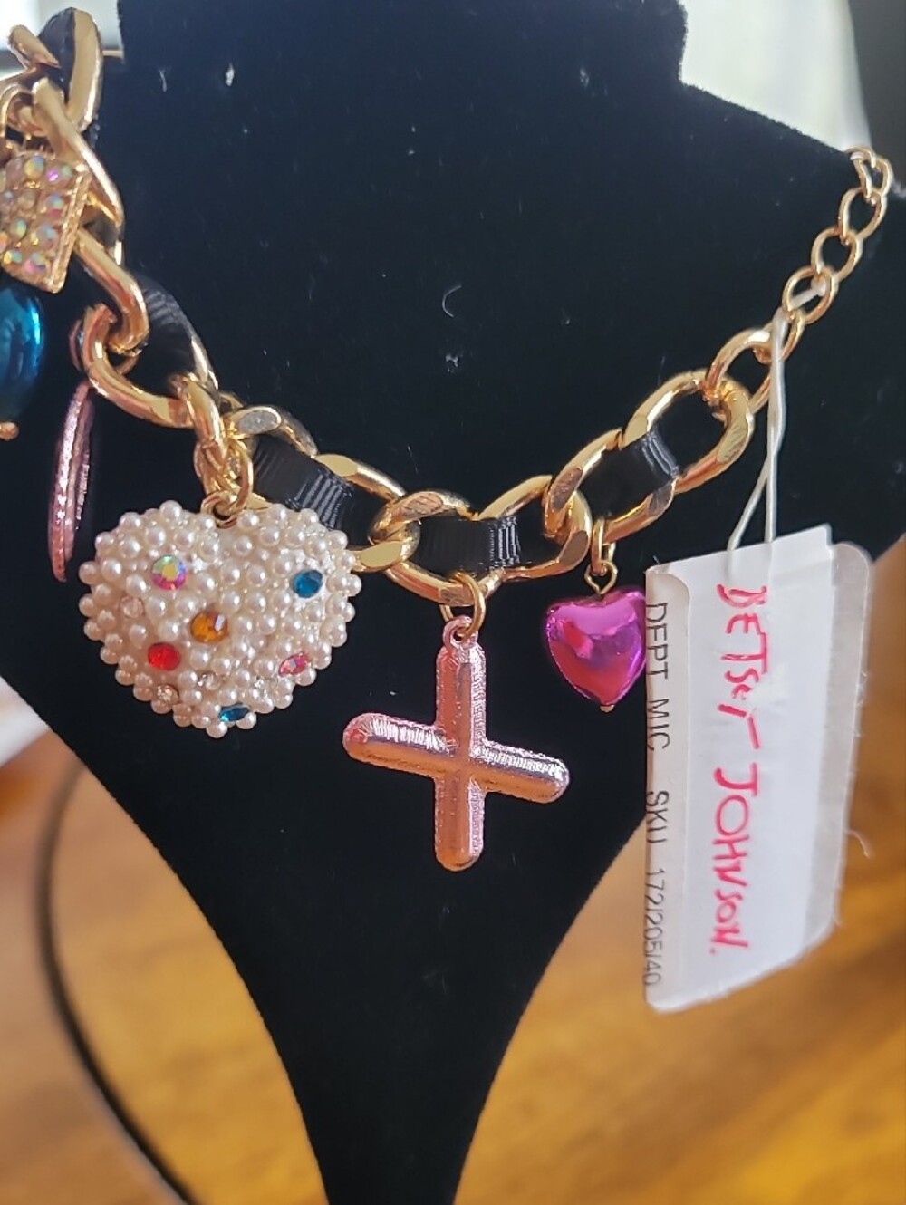Betsy Johnson Pearl-Embellished Heart Charm Necklace & Bracelet - White - Picture 3 of 3